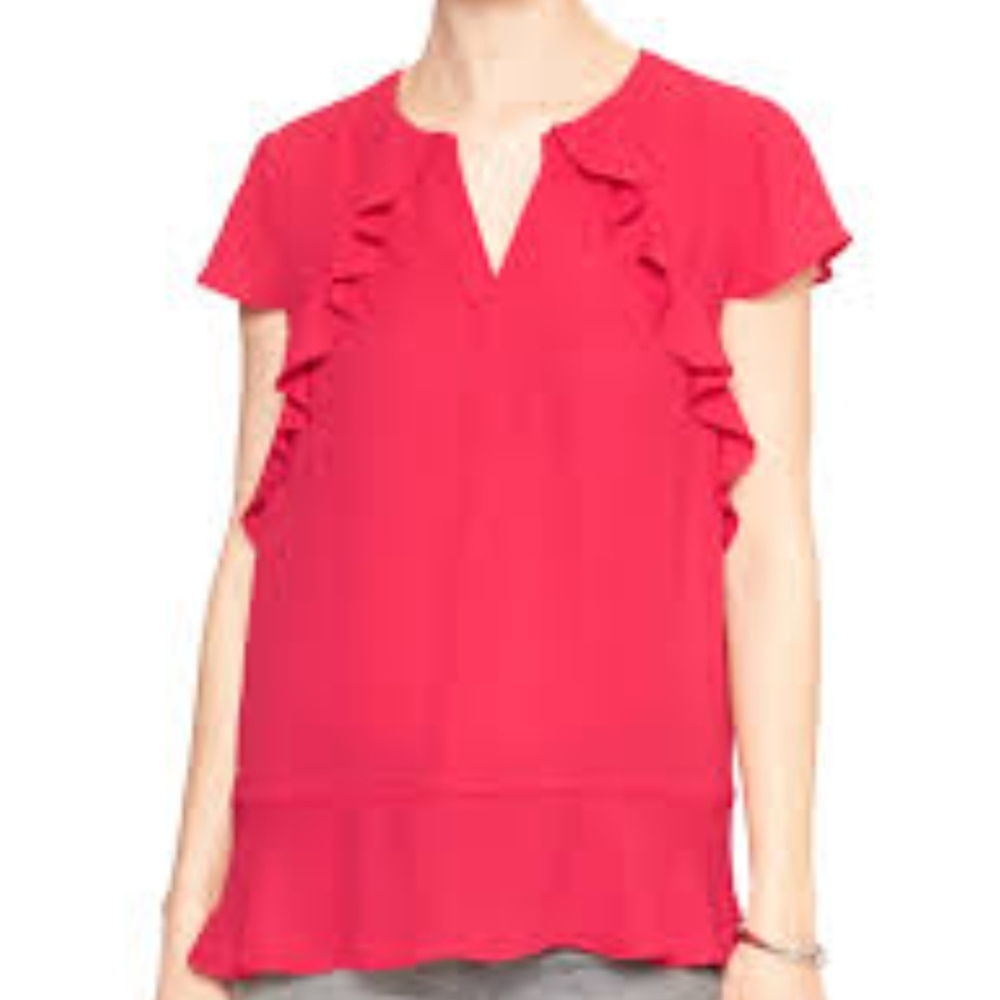 Banana Republic Vibrant Cherry Red Ruffle Blouse
